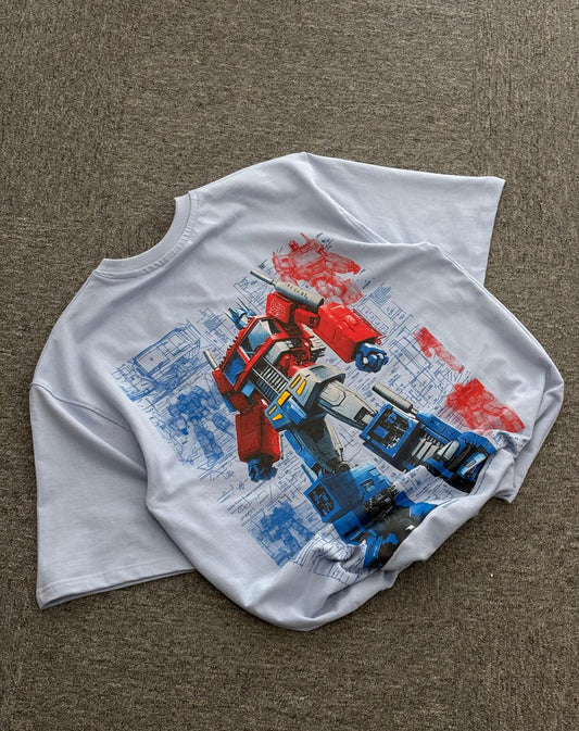 "Optimus Prime" Oversized Tee – Cyber Blueprint Edition