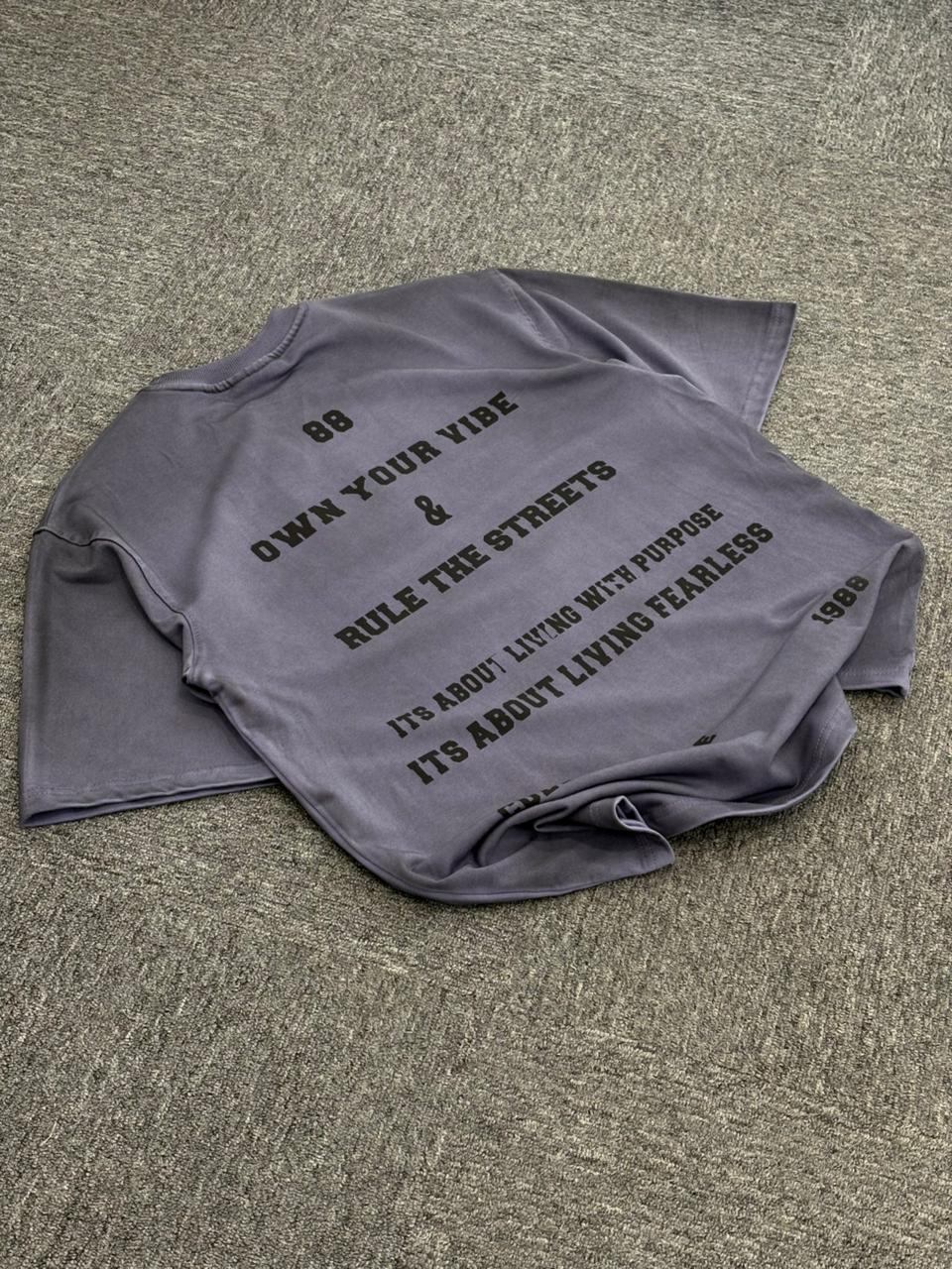 Charcoal Acid Wash Purple Grey Graphic Tee - "Own Your Vibe" Streetwear Edition