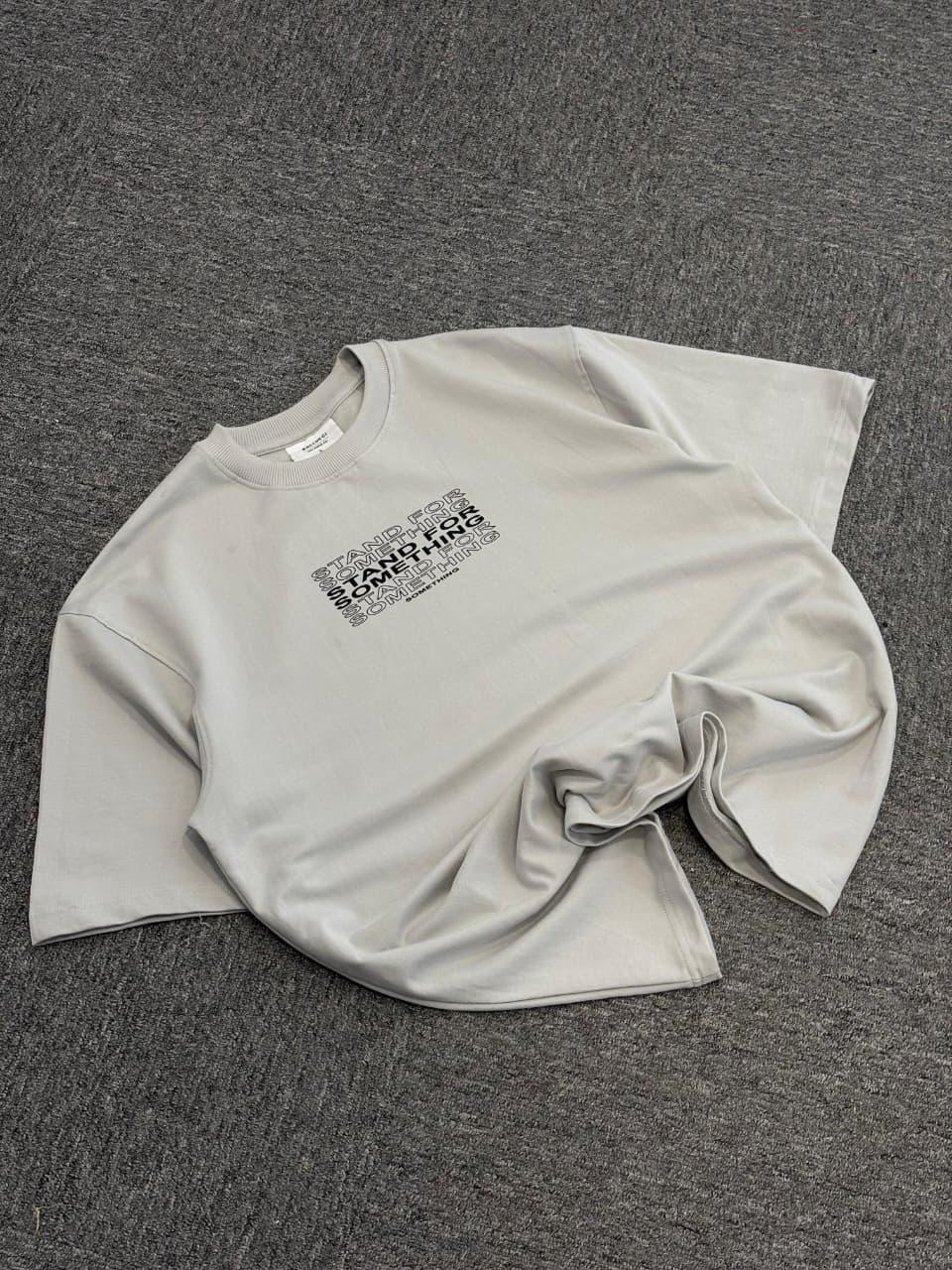 Stand For Something" Oversized Graphic Tee – Stone Grey