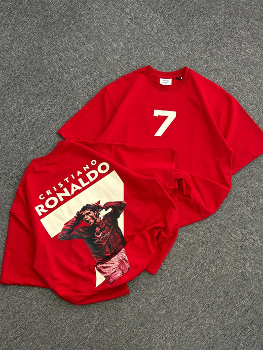 CR7 "Legend" Oversized Tee – Heritage Red Football Edition