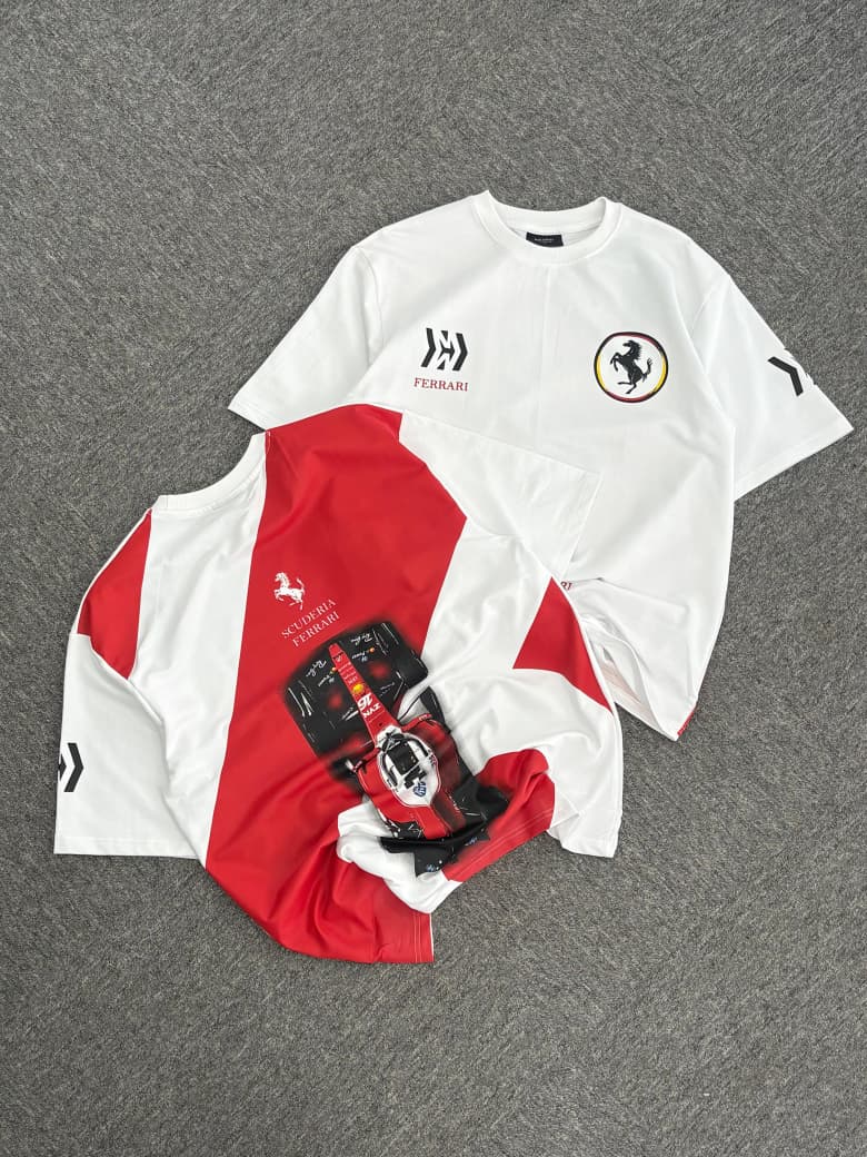 Scuderia Ferrari "Racing Stripe" Oversized White Tee