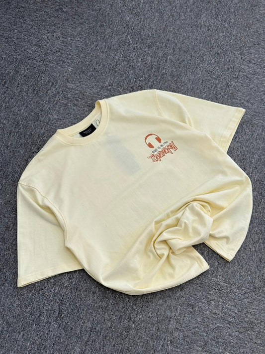 "Music is My Only Therapy" Oversized Graphic Tee – Stone Grey