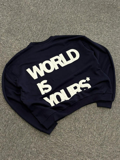 "World Is Yours" Oversized Navy Sweatshirt